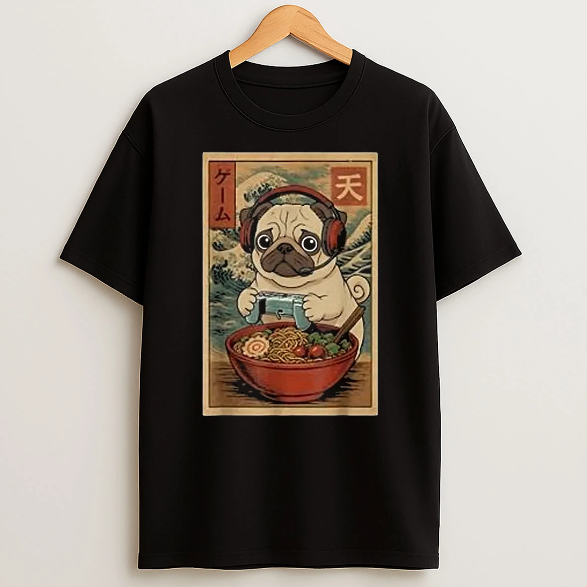 Gamer Pug Ramen Retro Japanese Pug Gaming Shirts