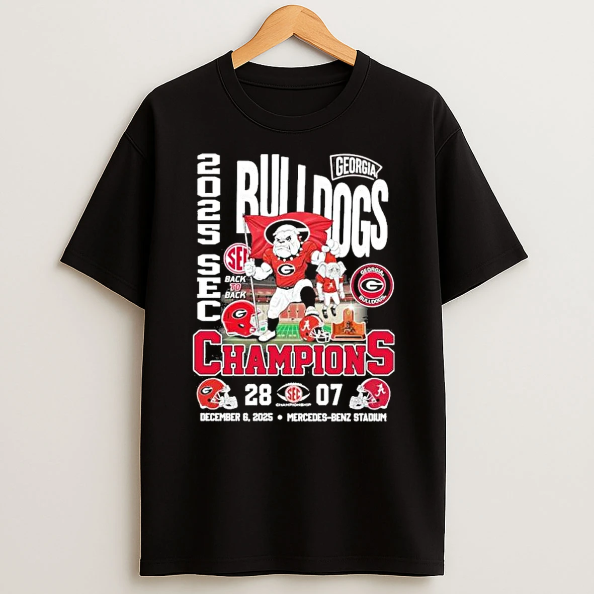 Georgia Bulldogs Mascot 2025 Sec Conference Champions 28 7 Score Shirts