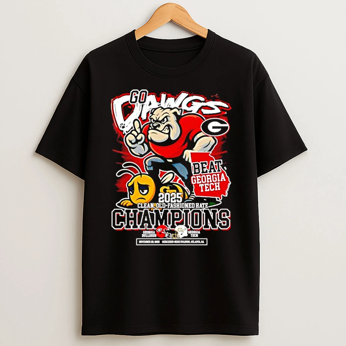Georgia Bulldogs Vs Georgia Tech Yellow Jackets Go Dawgs Clean Old Fashioned Hate Champions 2025 Shirts
