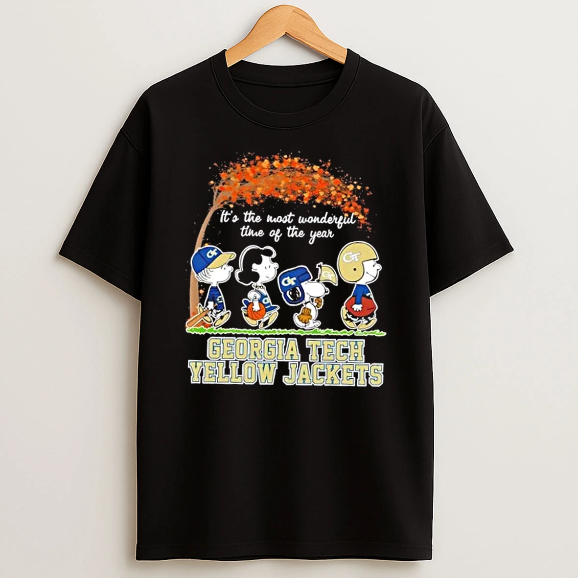 Georgia Tech Yellow Jackets X Peanuts Snoopy And Friends Autumn Its The Most Wonderful Time Of The Year Shirts