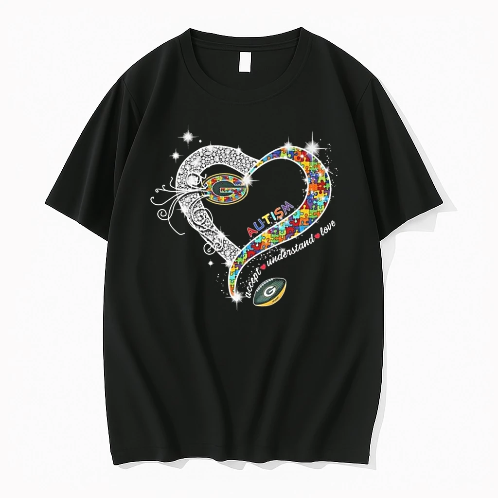 Green Bay Packers Accept Understand Love Autism Diamond Heart 2026 Shirts