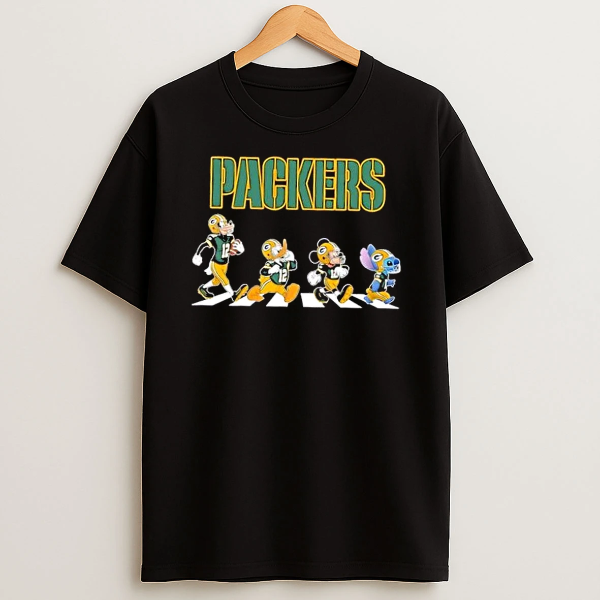 Green Bay Packers X Disney Stitch Mickey Donald Duck Goofy Abbey Road Shirts