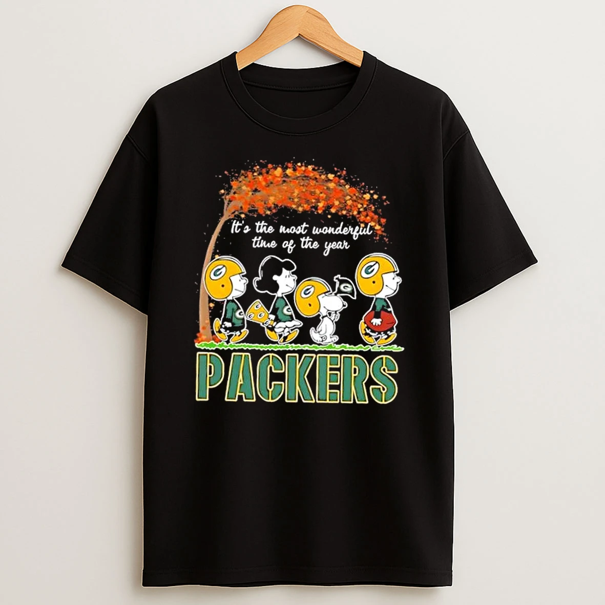 Green Bay Packers X Peanuts Snoopy And Friends Autumn Its The Most Wonderful Time Of The Year Shirts