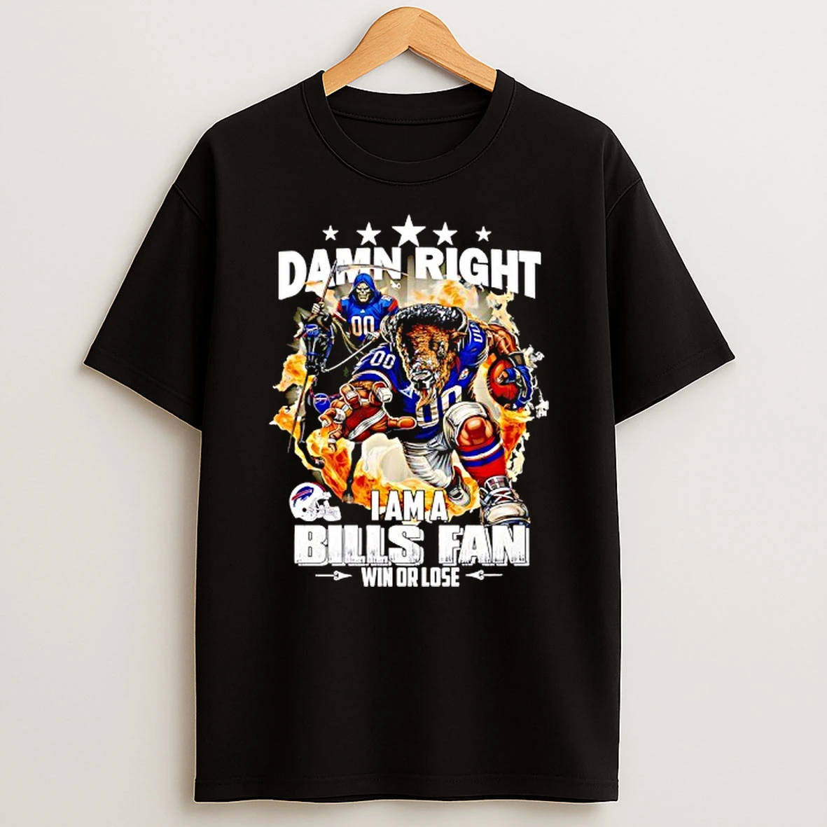 Grim Reaper And Bison Buffalo Bills Damn Right I Am A Bills Fan Win Or Lose Shirts