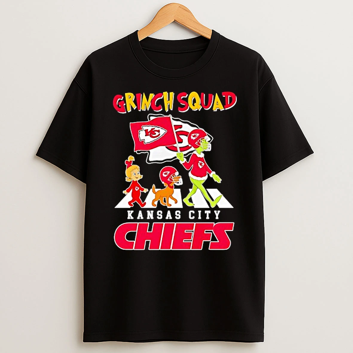Grinch Cindy Lou Who And Max Walking Across Grinch Squad Kansas City Chiefs Shirts
