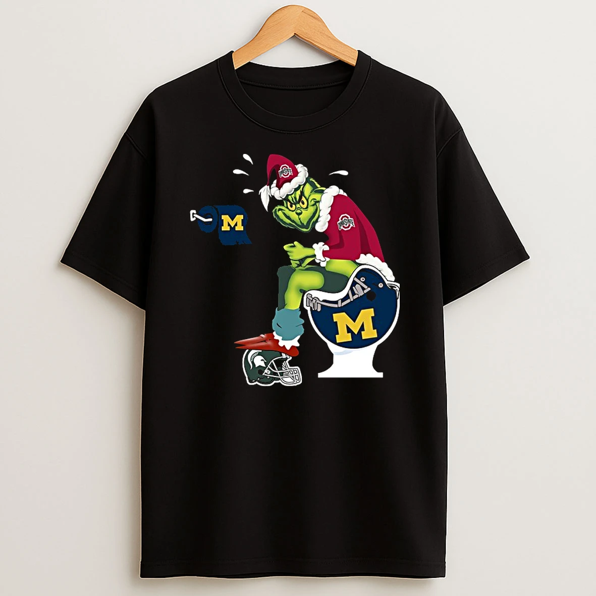 Grinch Ohio State Buckeyes Shit On Michigan Wolverines Helmet Toilet Christmas 2025 Shirts