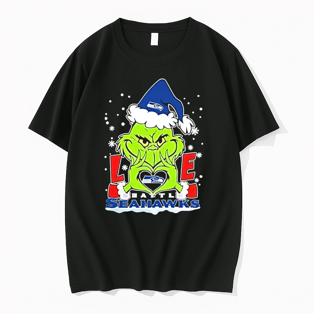 Grinch Santa Love Seattle Seahawks 2025 Merry Christmas Shirts