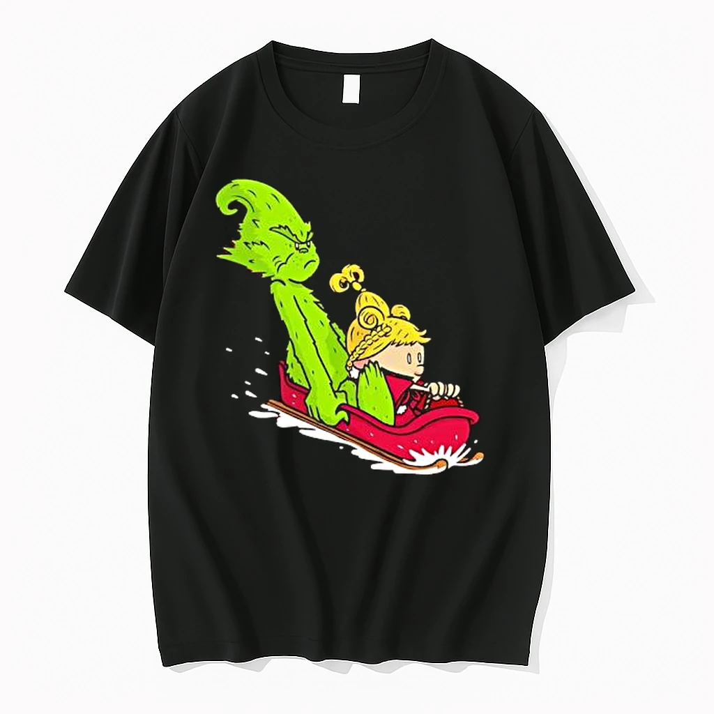 Grinch And Cindy Lou Who In The Style Of Calvin And Hobbes Sleigh Daescent Shirts