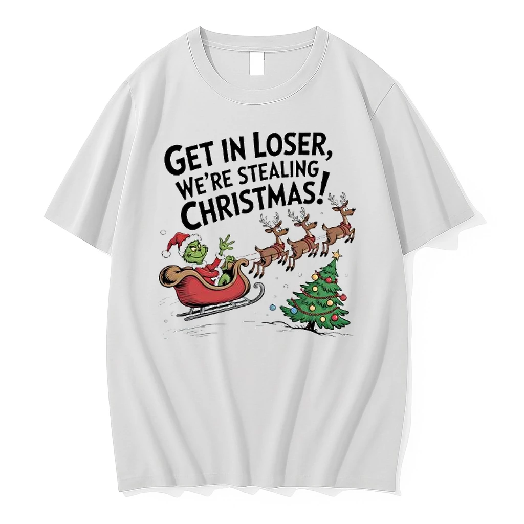 Grinch In A Sleigh Reindeer Get In Loser Were Stealing Christmas Shirts
