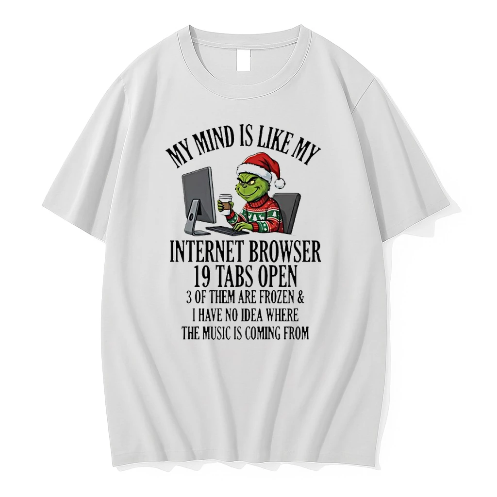 Grinch Santa My Mind Is Like My Internet Browser 19 Tabs Open 3 Of Them Are Frozen And I Have No Idea Shirts
