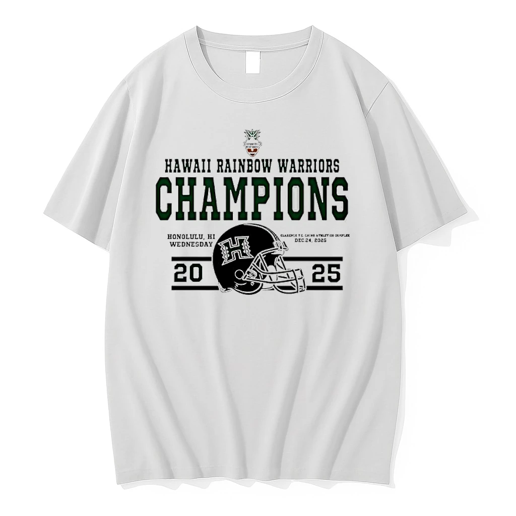 Hawaii Rainbow Warriors 2025 Hawaii Bowl Champions Helmet Shirts