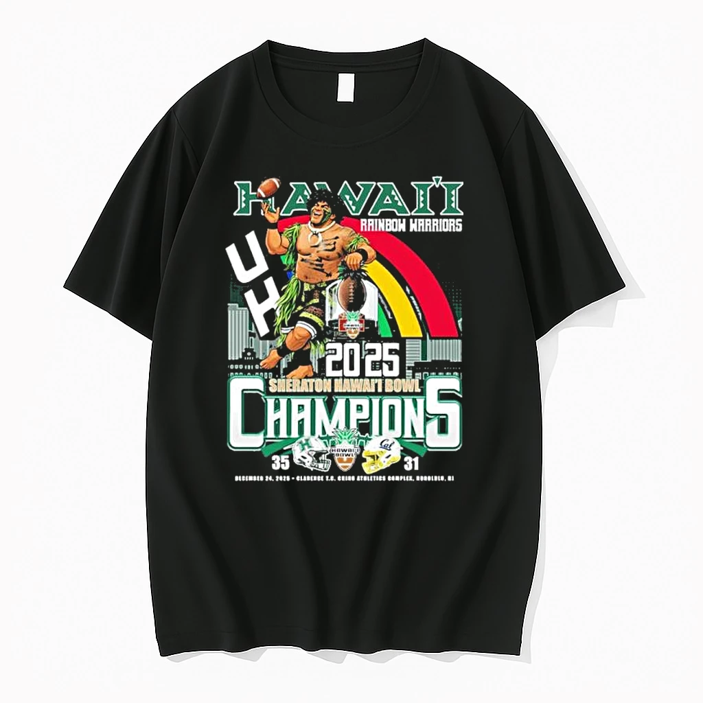 Hawaii Rainbow Warriors Mascot 2025 Sheraton Hawaii Bowl Champions Score Shirts