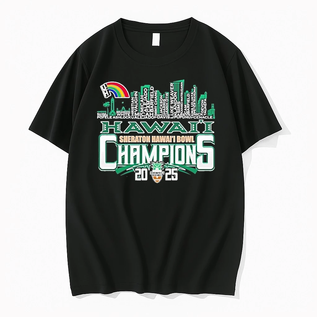Hawaii Rainbow Warriors Skyline Players Name 2025 Hawaii Bowl Champions Shirts