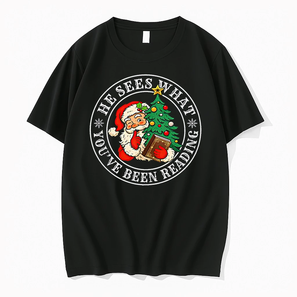 He Sees What Youve Been Reading Bookish Christmas Shirts
