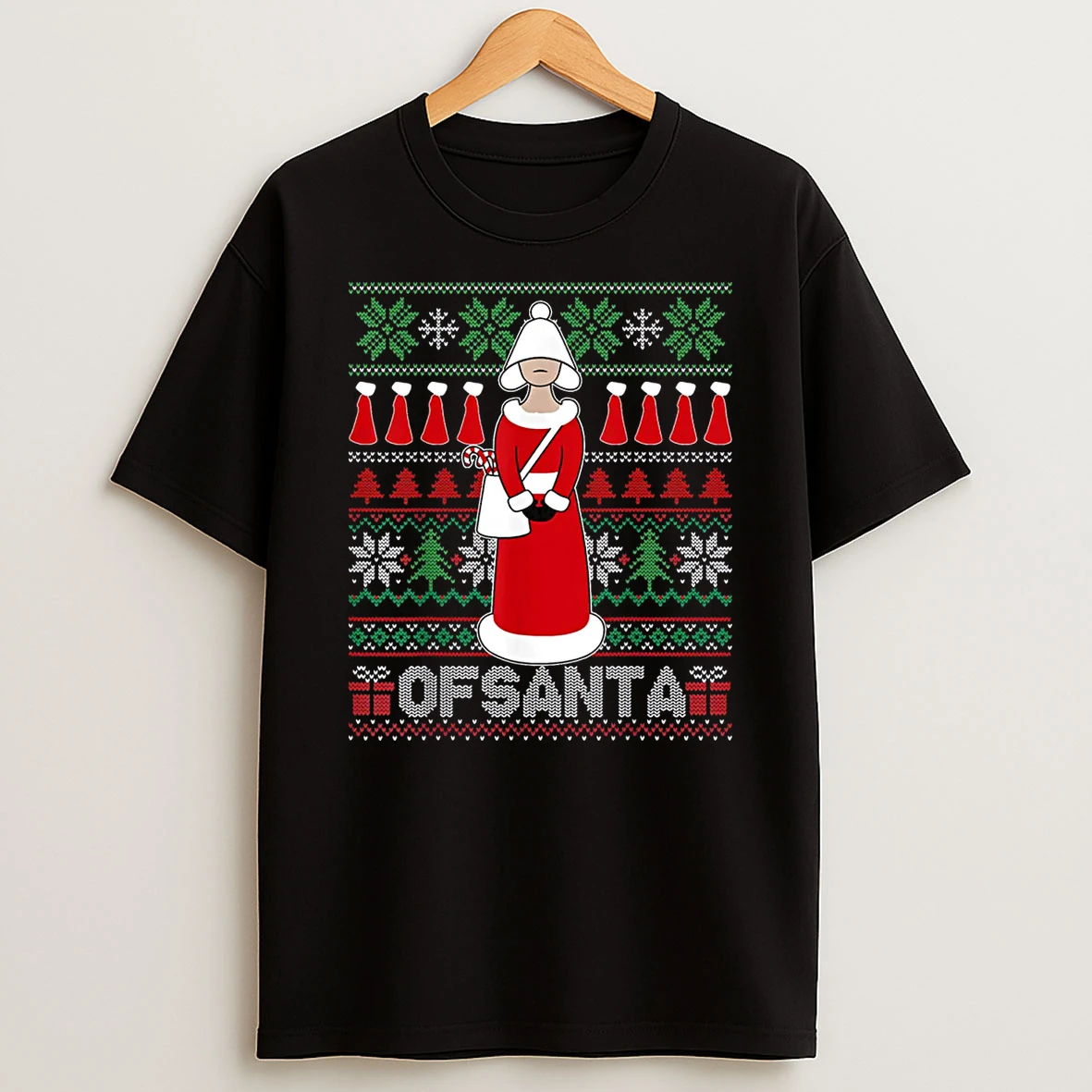 Holiday Knit Parody Graphic With Festive Red Cloak Character Shirts