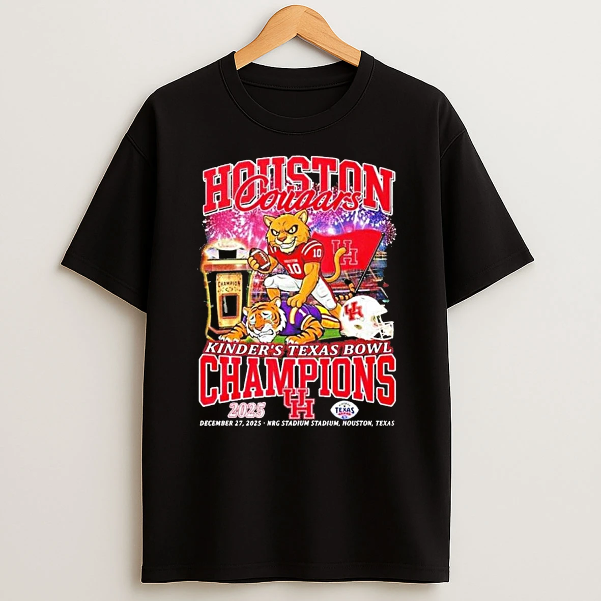Houston Cougars Beat Lsu 2025 Kinders Texas Bowl Champions Mascot Shirts