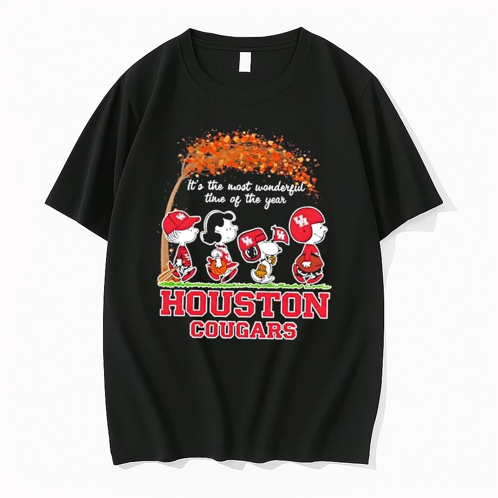 Houston Cougars X Peanuts Snoopy And Friends Autumn Its The Most Wonderful Time Of The Year Shirts