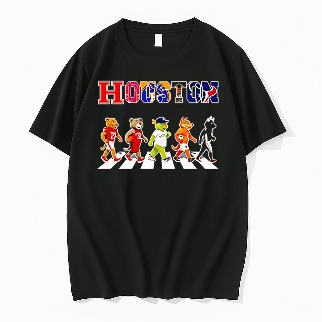 Houston Sports Team Cougars Rockets Astros Dynamo Fc Texans Mascots Walking Across Shirts