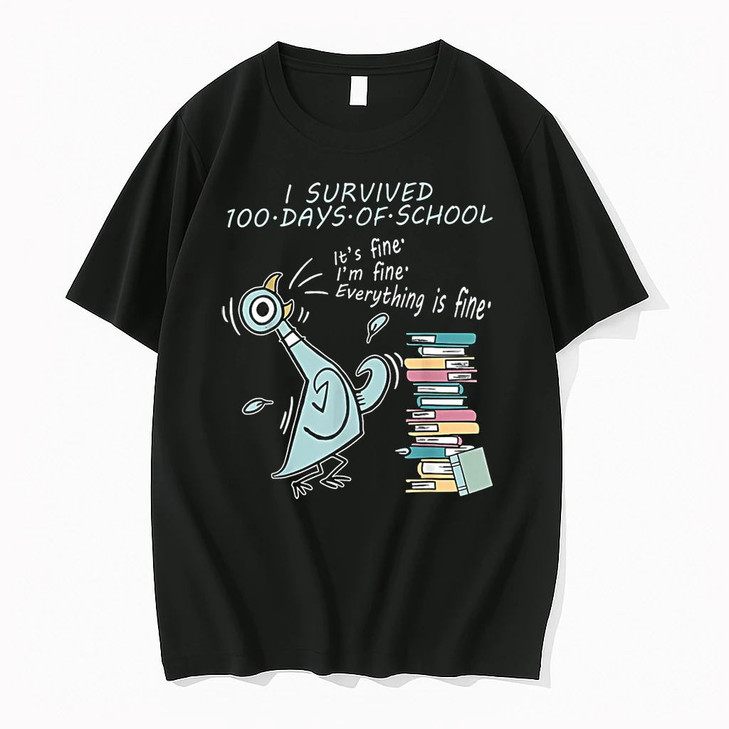 I Survived 100 Days Of School Its Fine 100th Day Pigeon Bird Shirts