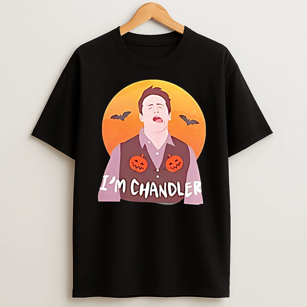 Im Chandler Bat And Pumpkin Behind Sunset Happy Halloween Shirts