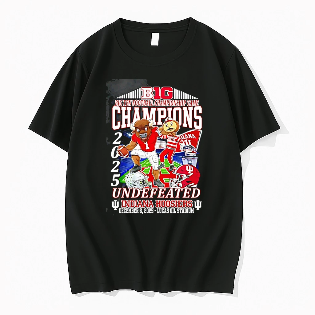 Indiana Hoosiers 2025 Big Ten Football Champions Undefeated Mascot Shirts