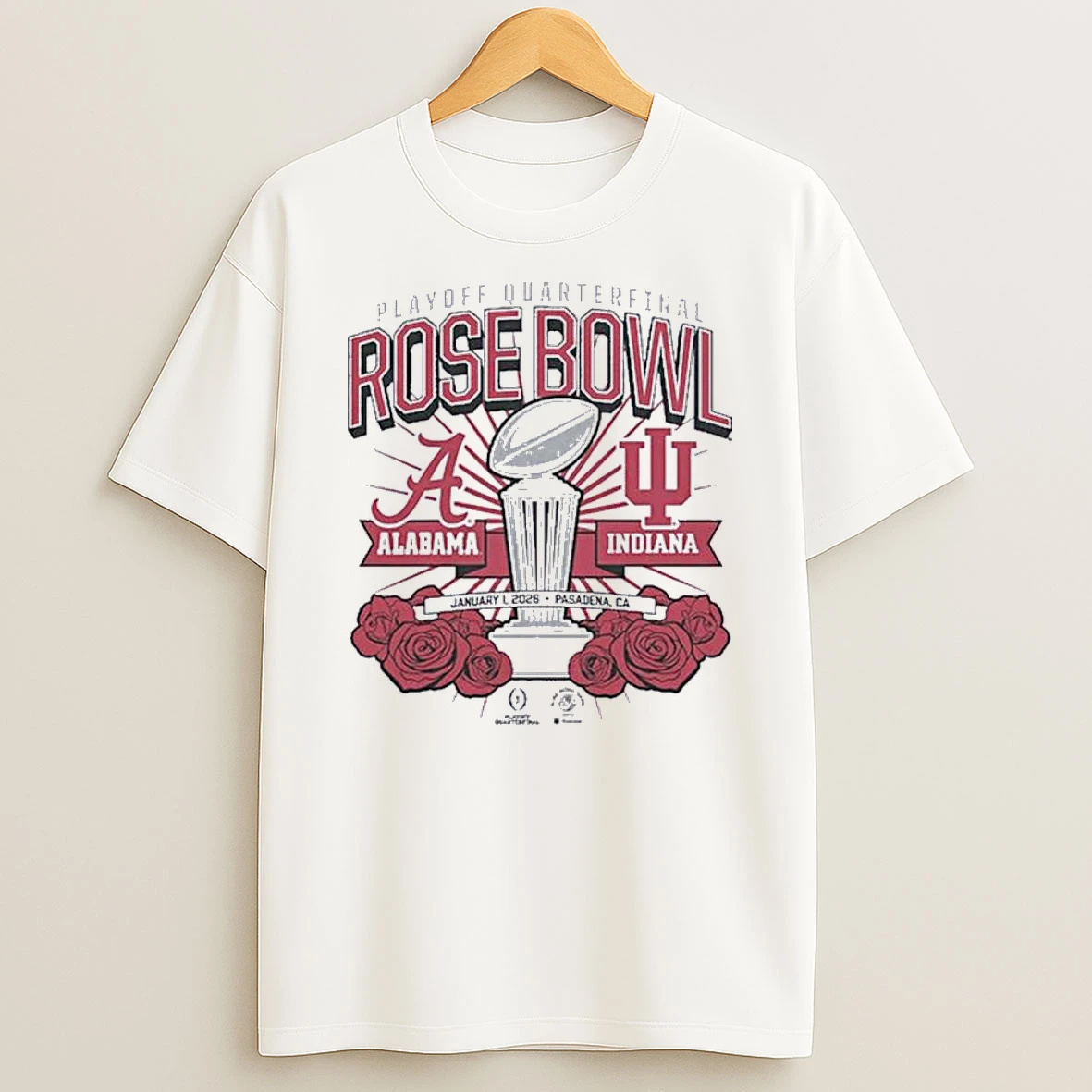 Indiana Hoosiers Alabama Crimson Tide 2025 Cfp Rose Bowl Matchup Shirts
