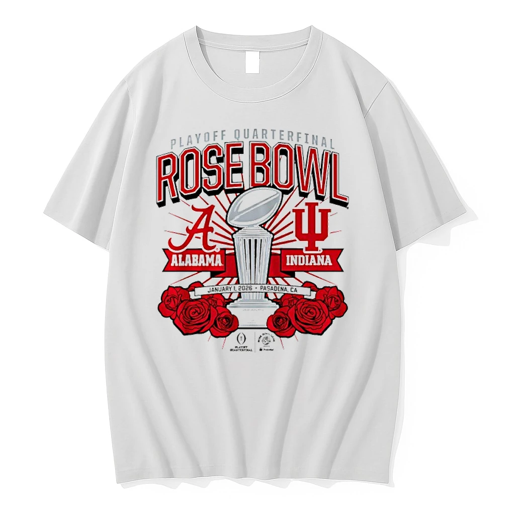 Indiana Hoosiers And Alabama Crimson Tide 2025 Cfp Rose Bowl Matchup Trophy Shirts