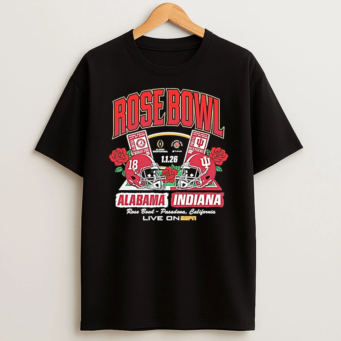 Indiana Hoosiers Vs Alabama 18 2026 Rose Bowl Helmet Matchup Shirts