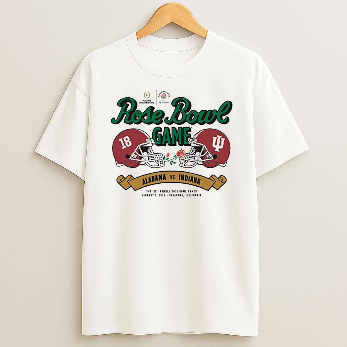 Indiana Hoosiers Vs Alabama Crimson Tide 2026 The 112th Annual Rose Bowl January 1 Pasadena California Helmets Shirts