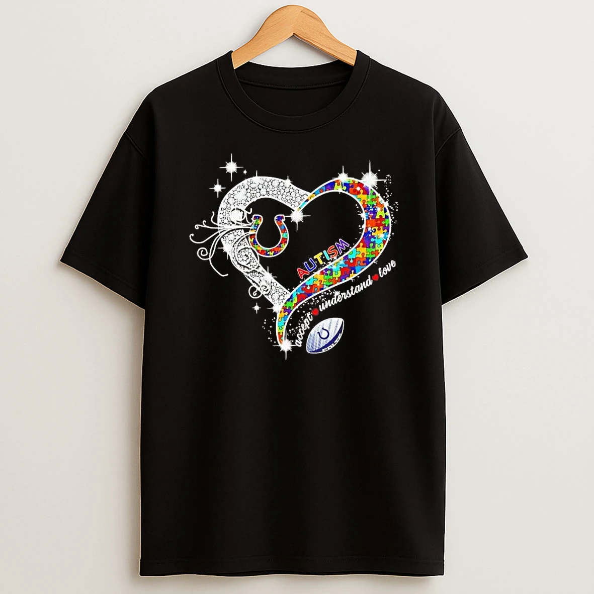 Indianapolis Colts Autism Accept Understand Love Diamond Heart Shirts