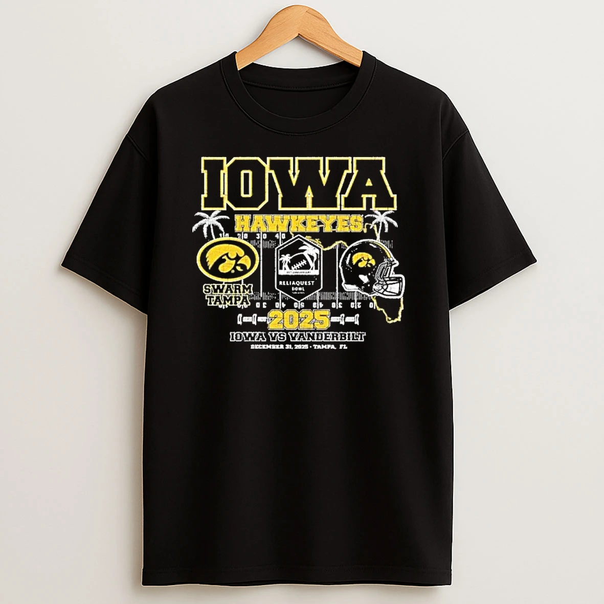 Iowa Hawkeyes Vs Vanderbilt 2025 Reliaquest Bowl Bound Swarm Tampa Shirts