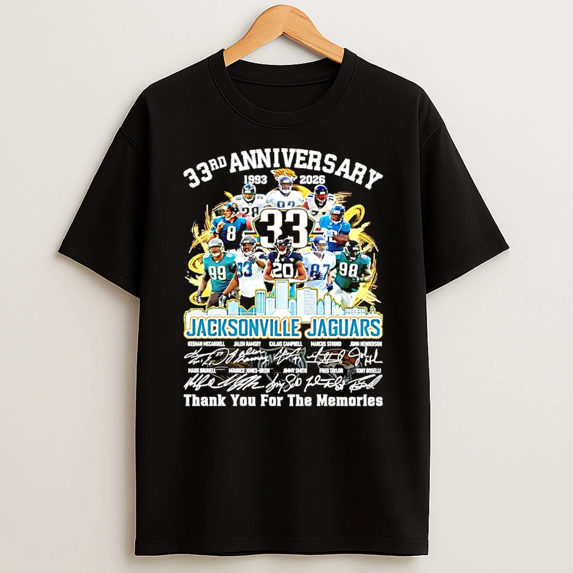 Jacksonville Jaguars 33rd Anniversary 1993 2026 Thank You For The Memories Signatures Shirts