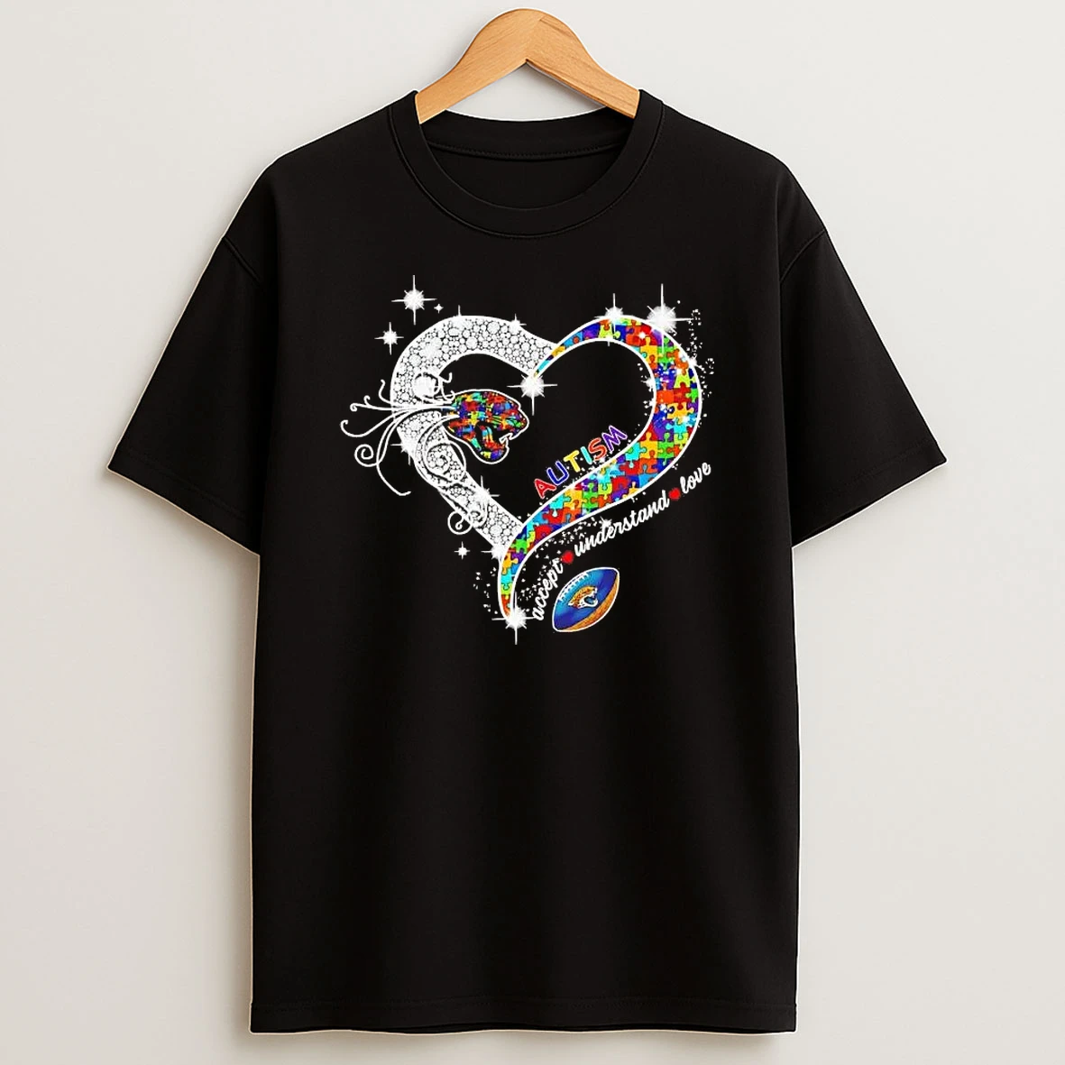 Jacksonville Jaguars Autism Accept Understand Love Diamond Heart Shirts