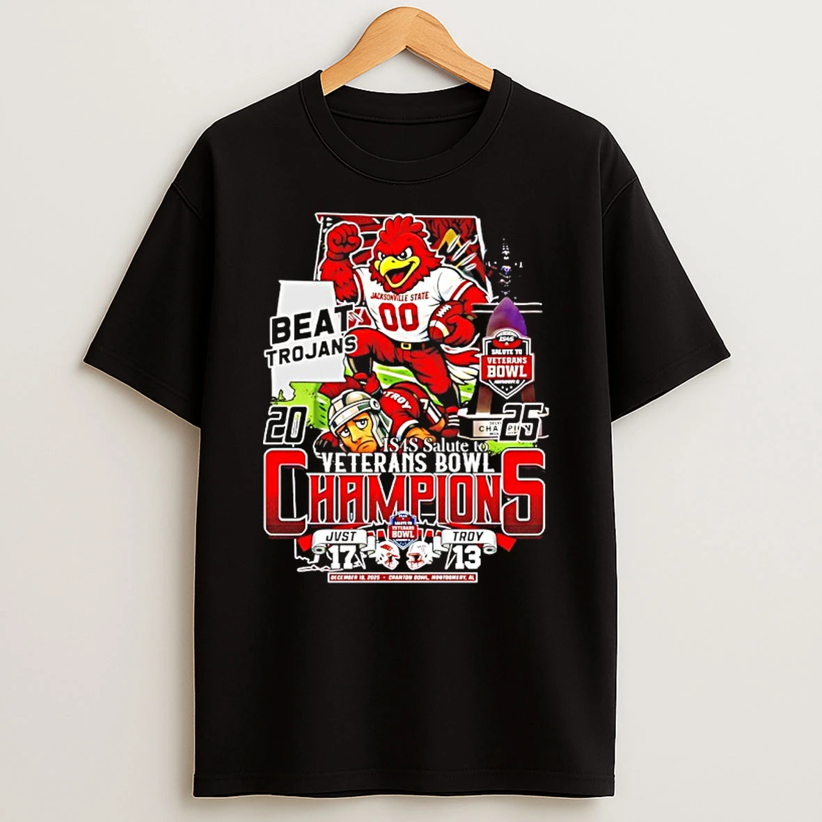 Jacksonville State Beat Trojans 17 13 Is4s Salute To Veterans Bowl Champions Mascot 2025 Shirts