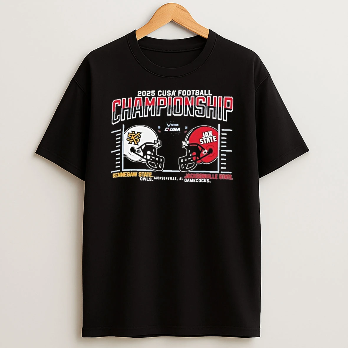 Jacksonville State Vs Kennesaw State 2025 C Usa Football Championship Duel Helmet Shirts