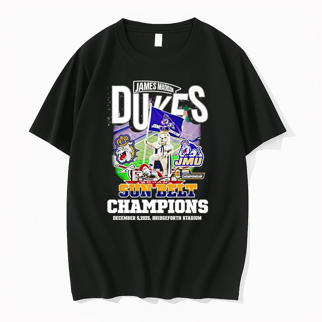 James Madison Dukes 2025 Sun Belt Champions Mascot Shirts