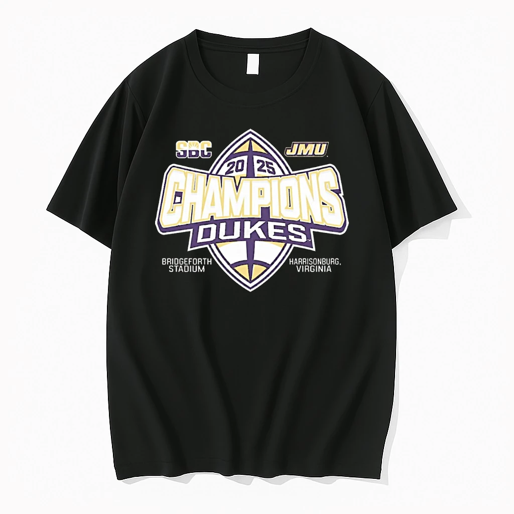 James Madison Dukes 2025 Sun Belt Football Champions Bridgeforth Stadium Harrisonburg Virginia Shirts