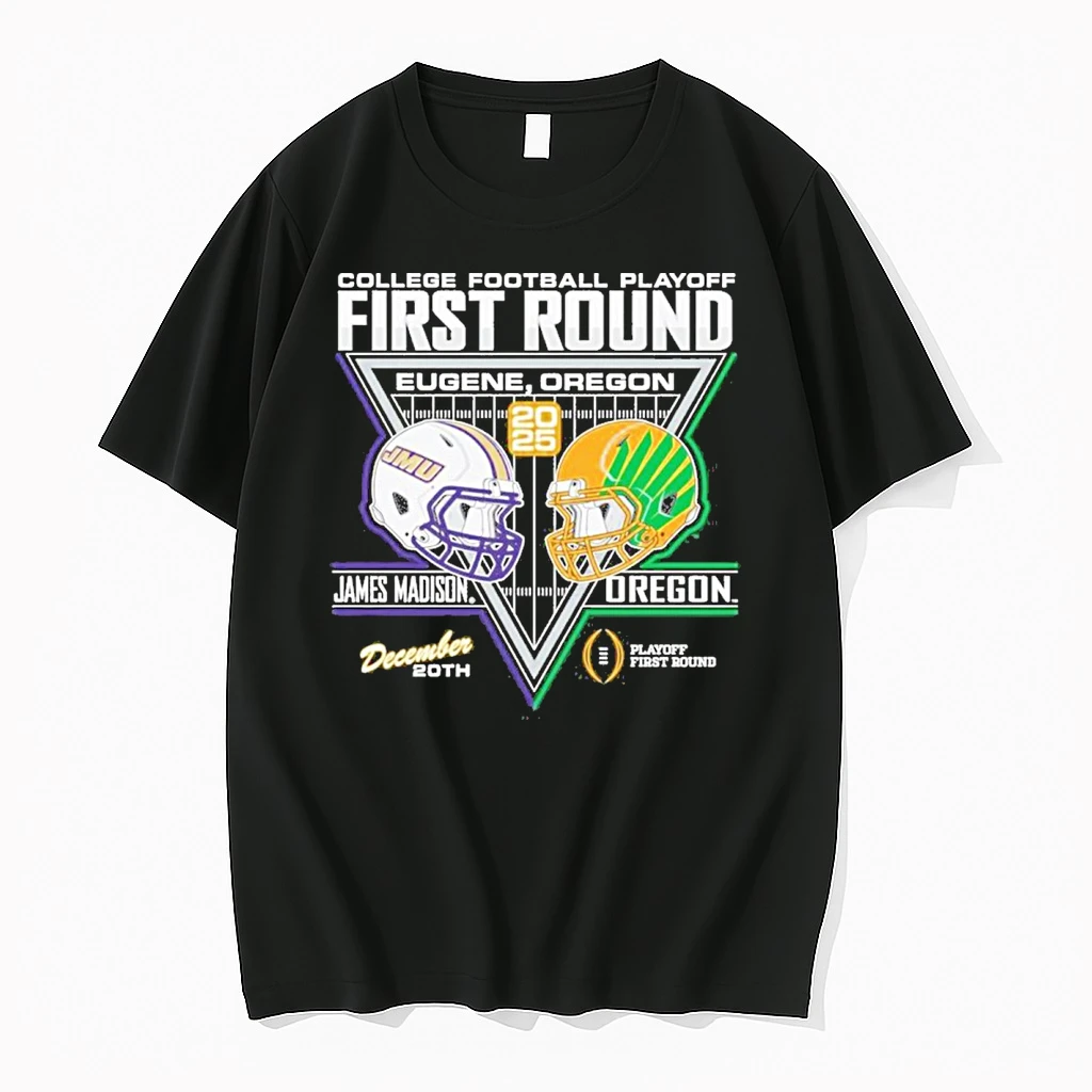 James Madison Dukes Football 2025 College Football Playoffs 1st Round Match Up Dec 20 Eugene Or Helmets Shirts