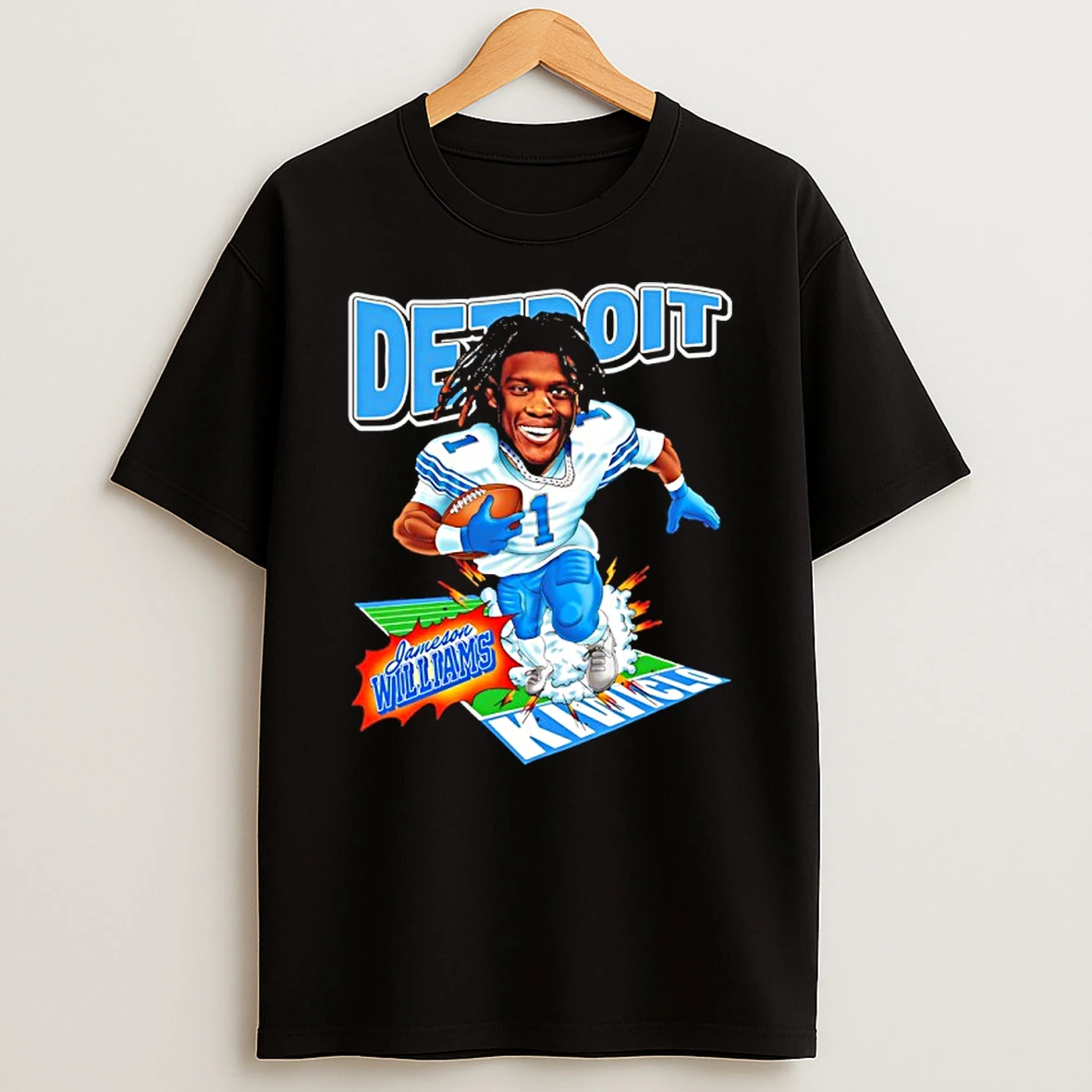 Jameson Williams Running Detroit Lions Caricature Shirts