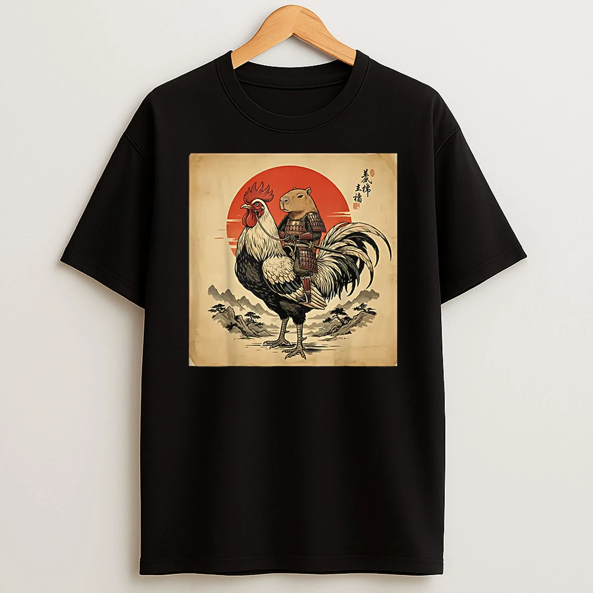 Japanese Samurai Capybara Rooster Chicken Anime Shirts