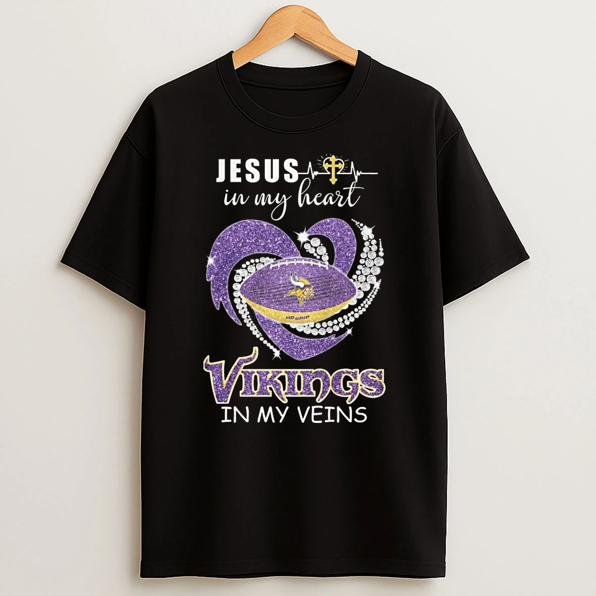 Jesus In My Heart Minnesota Vikings In My Veins Diamond Heart 2026 Shirts
