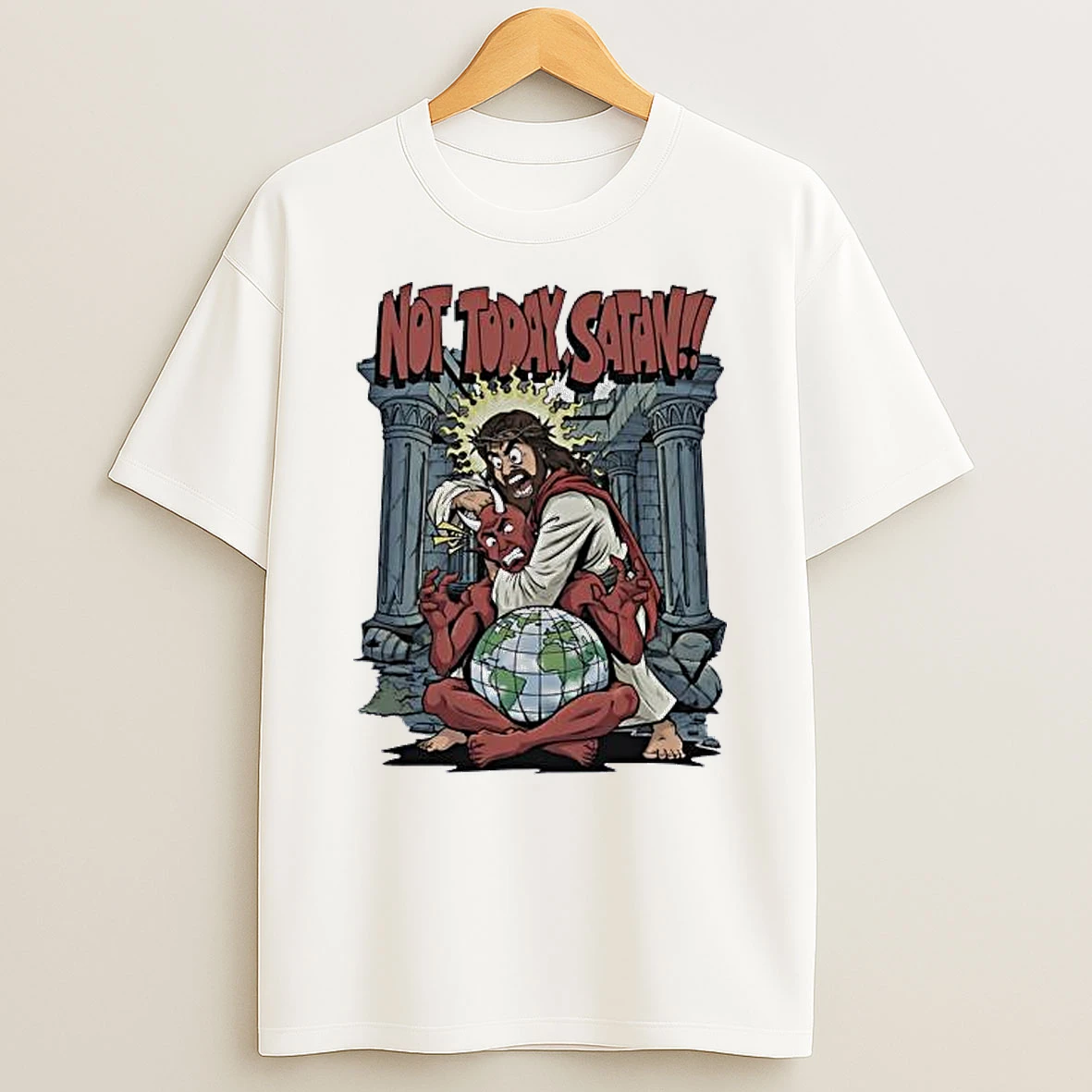 Jesus Strangling Devil Santa Not Today Satan Shirts