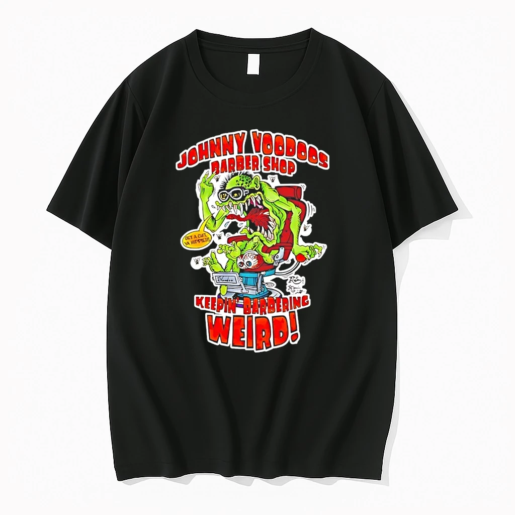 Johnny Voodoos Barber Shop Get A Cut N Hippin Keepin Barbering Weird Zombie Goat Cartoon Shirts