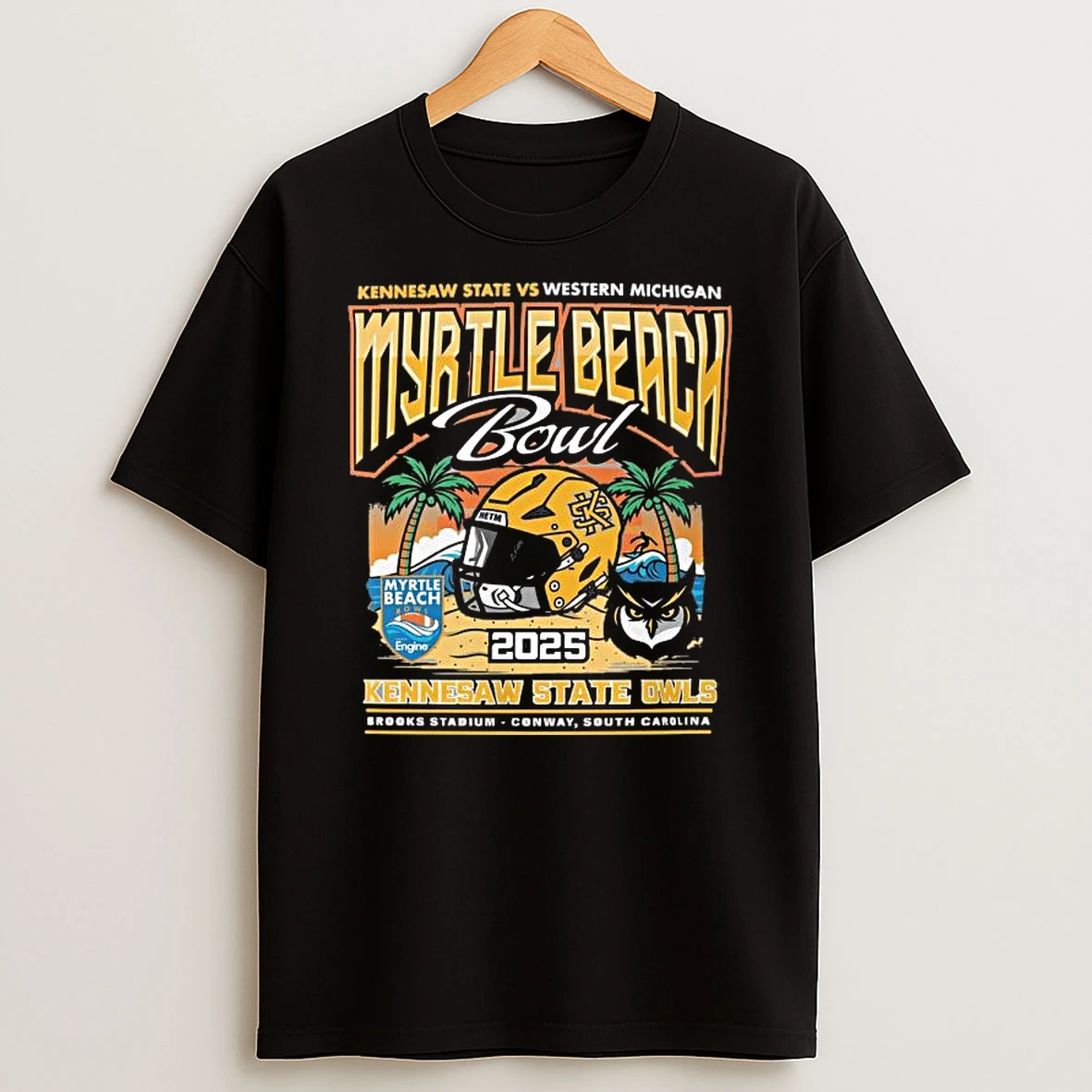 Ksu Owls Vs Western Michigan 2025 Myrtle Beach Bowl Retro Matchup Shirts