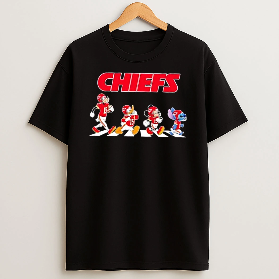Kansas City Chiefs X Disney Stitch Mickey Donald Duck Goofy Abbey Road Shirts