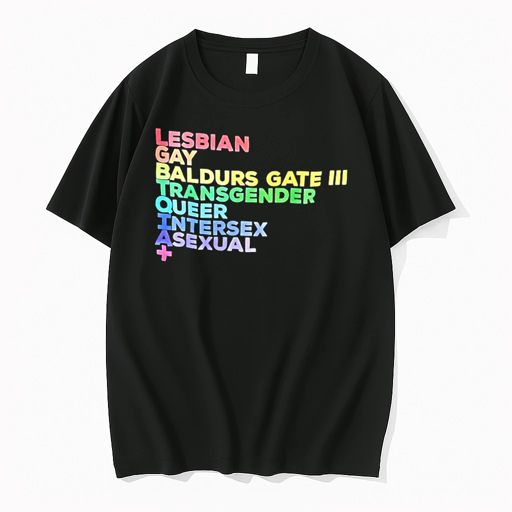 Lesbian Gay Baldurs Gate Iii Transgender Queer Intersex Asexual Rainbow Text Shirts