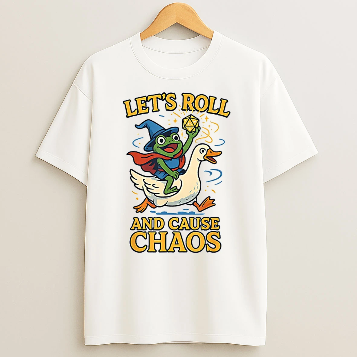 Lets Roll And Cause Chaos Frog Wizard Goose Rpg Art Meme Shirts
