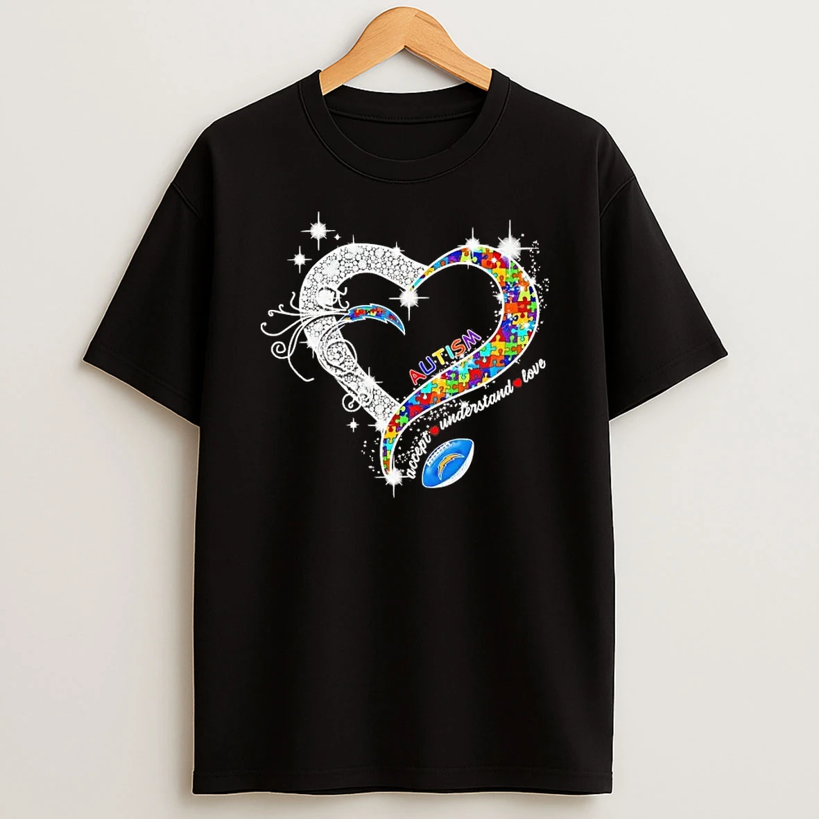 Los Angeles Chargers Autism Accept Understand Love Diamond Heart Shirts