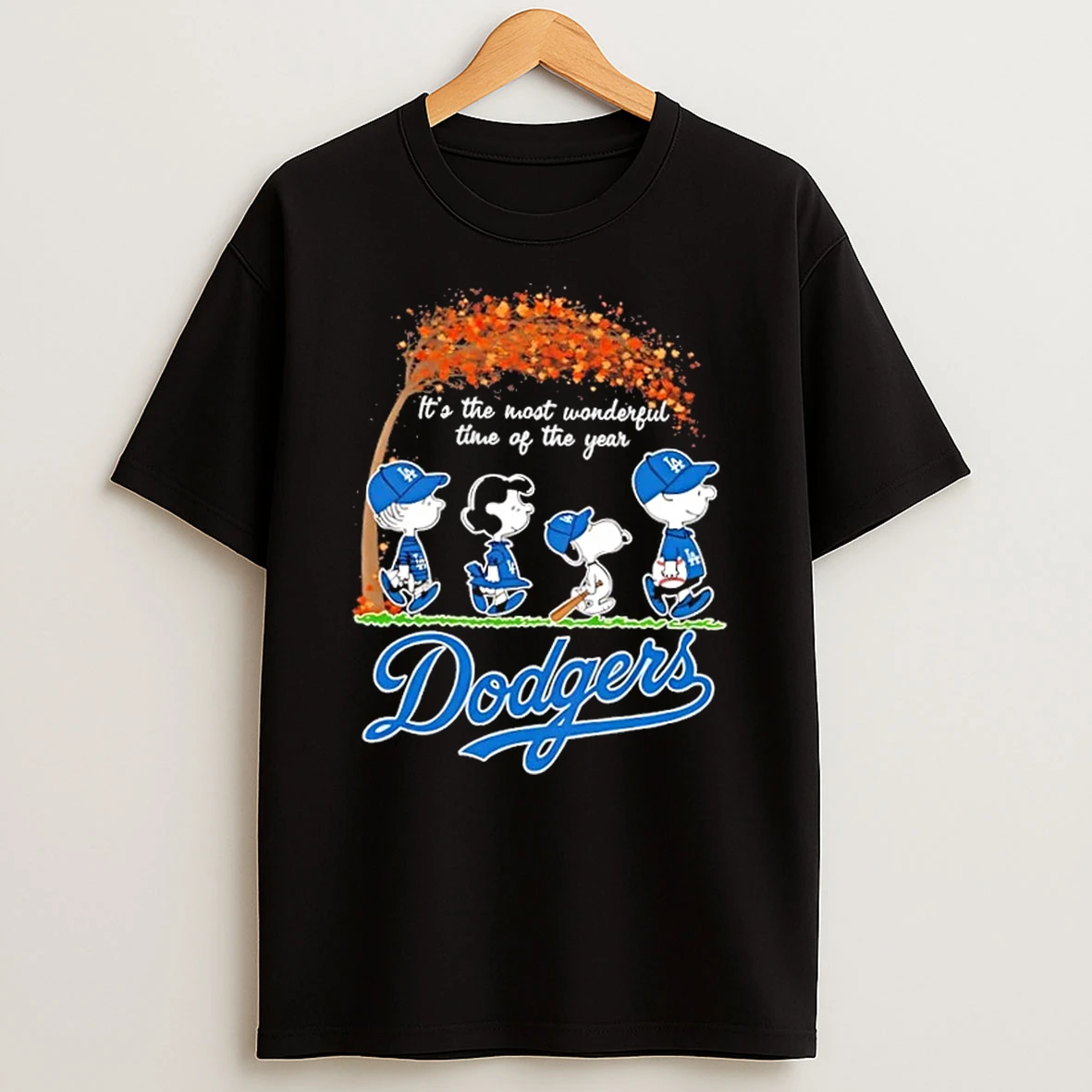 Los Angeles Dodgers X Peanuts Snoopy And Friends Autumn Its The Most Wonderful Time Of The Year Shirts