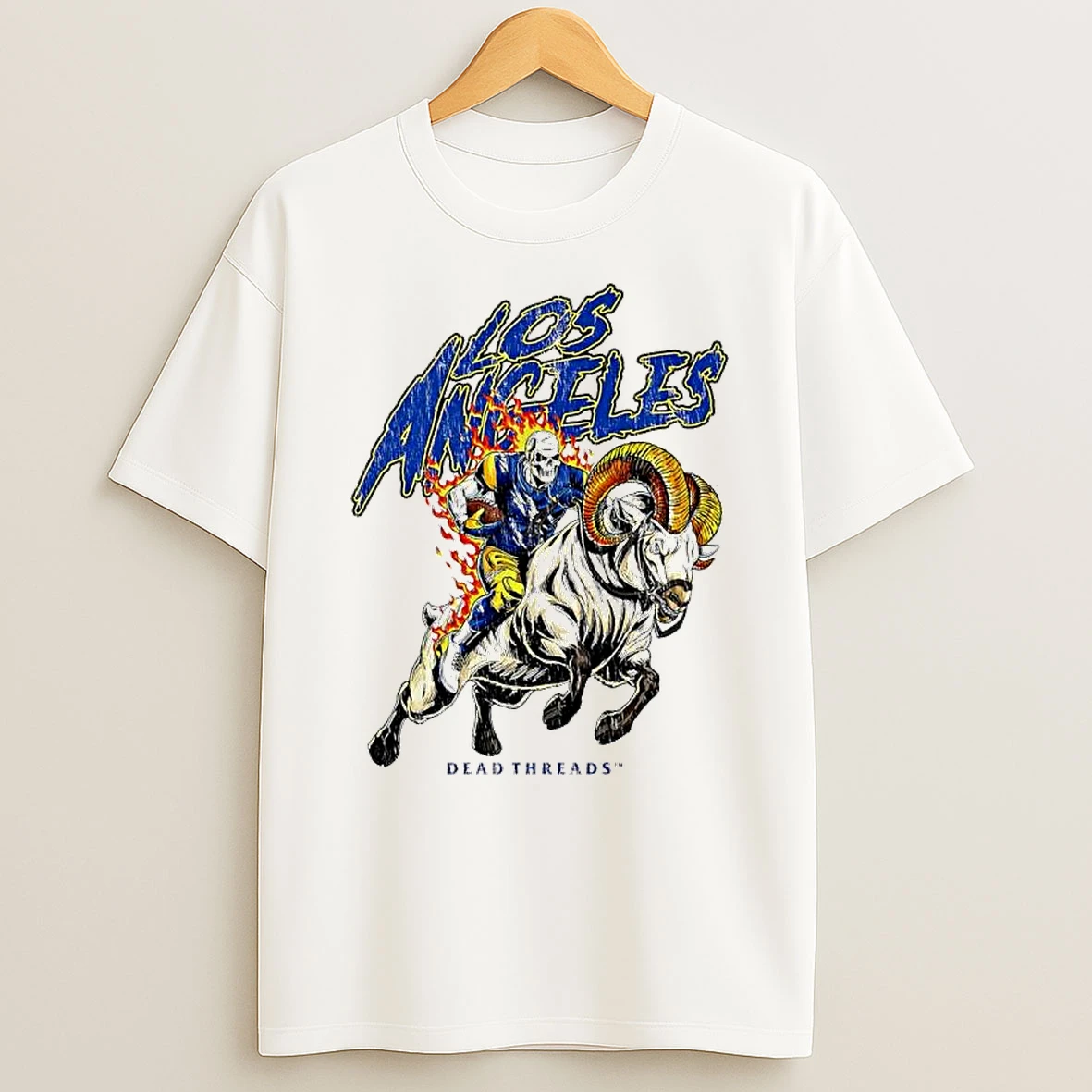 Los Angeles Rams Dead Threads Apparel Skull Face Riding Ram Mascot Graphic Shirts